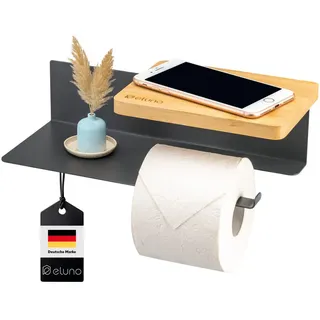 eluno Toilettenpapierhalter Varaz mit 2 Ablagen, Metall und Bambus , Grau , 31.5x9.5x13 cm , Badezimmer, WC Ausstattung, Toilettenpapierhalter