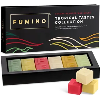Fumino Frisches Handgemachtes Luxus-Schmelzwachs Tropische Geschmäcker Multipack-Set 12 Duftwachs-Stücke 6 Düfte Intensiver Duft mit Bienenwachs