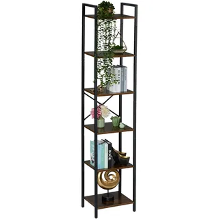 Relaxdays Bücherregal, Industrial, 6 Fächer, HxBxT: 187 x 40 x 32 cm, offenes Wohnzimmerregal, Standregal, braun/schwarz
