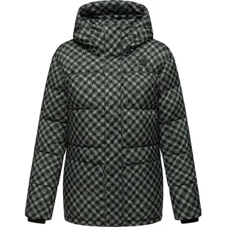 Ragwear Steppjacke "Steppjacke Wikesh Print" mit Kapuze Wasserdichte Damen Winterjacke mit Hahnentritt-Muster, dusty grün