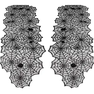 2 Stück Halloween Tischläufer Spinnennetz 45 x 180 cm für Halloween Deko