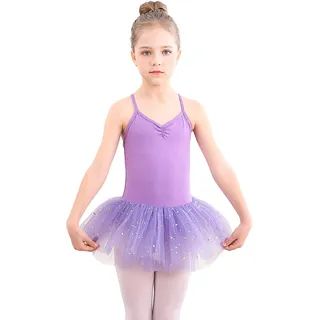Bezioner Kinder Ballettkleidung Tütü Ballettkleid Mädchen Baumwolle Balletttrikot Ballettanzug Tanzbody Tanzkleid mit Rock Lila 130