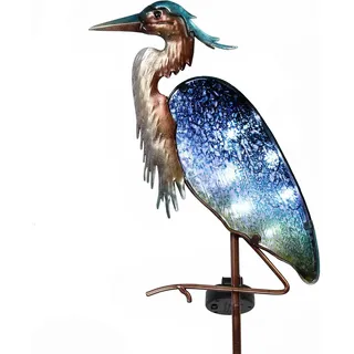 TERESA'S COLLECTIONS Solarlampen für Außen,Gartendeko für draußen, Graureiher Gartenfigur Solarleuchte im Freien, Gartenleuchte Metall Glas wasserdichte Wegeleuchte,für Weihnachtsgeschenke