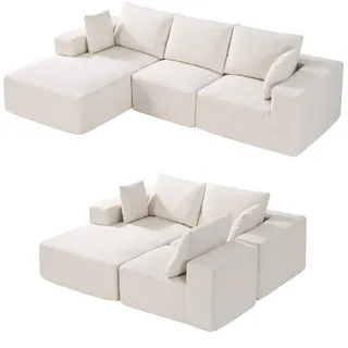 VEVOR Modulares Sofa L-förmiges Ecksofa Schlafsofa mit hochelastischem Schaumstoff & hoher Dichte, gepolstertes Cordsofa (545 kg belastbar / 265 cm lang) mit Kissen für Wohnzimmer Apartment Beige
