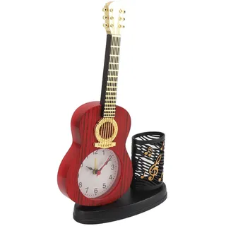 Gitarrenwecker,Gitarrenuhr mit Stifthalter,Vintage-Gitarrenuhr,Gitarrenuhr,Schreibtisch-Gitarrenuhr,Gitarrenwecker Ornament