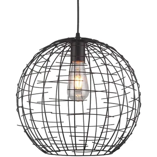 GTV Pendelleuchte VIELA - Hängeleuchte Kugel aus schwarzem Metall, Ø35 cm, Loft & Industrial Design, dekorative Deckenlampe, E27 Fassung einflammig, Schwarz