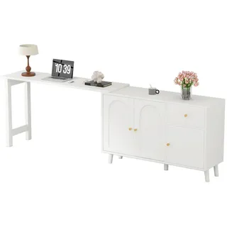 Beaok Schreibtisch 120/40/74,5 cm drehbar mit Sideboard und Schublade in Weiß , Holzwerkstoff , 40x74.5x120 cm , Büromöbel, Schreibtische, Schreibtische