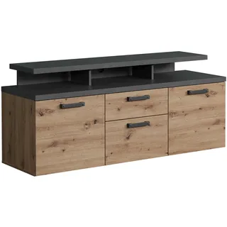 trendteam smart living - Follow - TV-Schrank - Eiche/Anthrazit - TV Lowboard mit Vollauszug Schublade - (BxHxT) 151 x 66 x 47 cm - Fernsehschrank mit 3 offenen Fächern - Praktischer Aufsatz