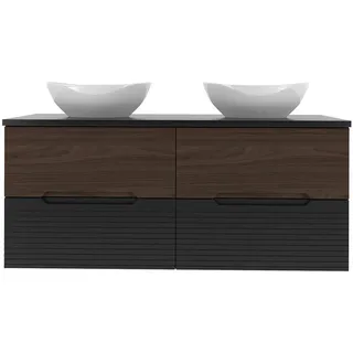 Petits-meubles Doppelwaschtisch 120.6cm Sylla Schwarz und Holz , Holzwerkstoff , 120.6x52.2x45.8 cm , Badezimmer, Waschbecken & Armaturen, Waschtische