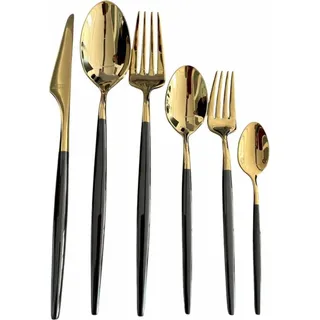 39-Tlg Besteckset für 6 Personen aus Hochwertigem Edelstahl 18/10 Schwarz-Gold