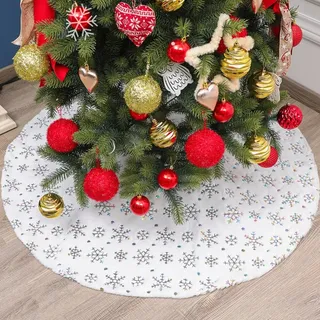 90CM Weiße Schneeflocke Weihnachtsbaum Rock Kunstpelz Teppich für glückliches neues Jahr Home Decor Xmas Tree Apron