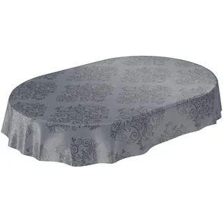 ANRO Wachstuchtischdecke Wachstuch Wachstischdecke Tischdecke abwaschbar Ranken Barock Arabeske Anthrazit Oval 140 x 180cm