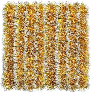 LATERN 10M Weihnachts Lametta Girlande, Goldfarbe Metallisches Lametta Grobes Glitzerndes Lametta Dicke Glänzende Girlande mit Frostspitze für Weihnachtsbaum Winter Hochzeit Urlaub Party Dekoration