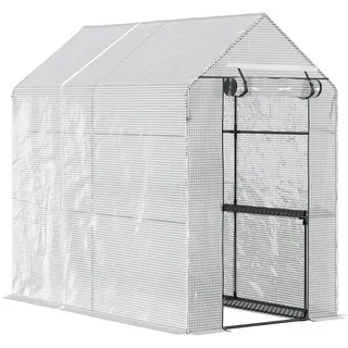 Outsunny Foliengewächshaus, Weiß+Grün, PE-Netzgewebe, Stahl , Kunststoff , 186x190x120 cm , Gartenzubehör, Hochbeete