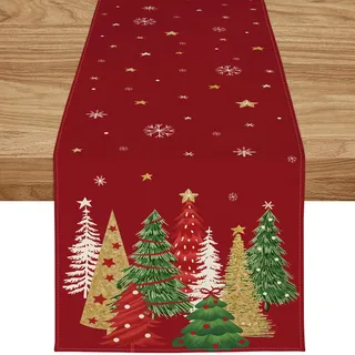 ZWJD Tischläufer Weihnachten 40x300 cm Tischläufer Rot Modern Weihnachtstischläufer Weihnachtsbäumen Schneeflocken Festliche Weihnachtsdeko Tisch für Winter, Feiertage, Esszimmer &Wohnzimmer