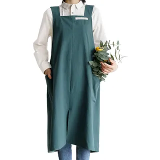 Small snail Baumwolle Leinen Schürzen Einfarbig Japanischer Stil Kreuz Zurück Schürze mit Tasche Retro Literatur Kunst Blumenladen Kleidung für Damen Herren Küche Kochschürzen Übergröße Dunkles Cyan