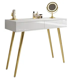 lookway Sienna Konsolentisch 100x81x42 cm Gold/Weiß Hochglanz