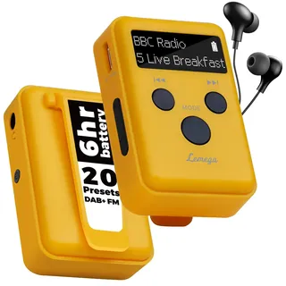 LEMEGA MINI GO Tragbare DAB-Radio für die Hosentasche,Digitales Taschenradio UKW,Radiowecker,Persönliches Mini-Radio mit Sportclip,Wiederaufladbarer Akku,USB-Ladekabel und Kopfhörer im Lieferumfang