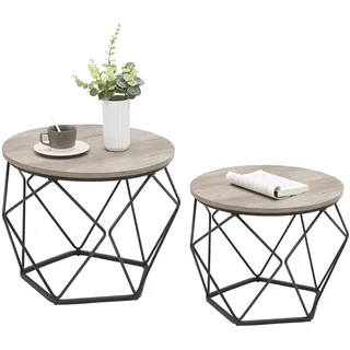 VASAGLE Couchtisch rund, 2er Set, Wohnzimmertisch, Beistelltisch, Vintage-Flair, abnehmbare Tischplatte, für Wohnzimmer, greige-tintenschwarz LET040B02