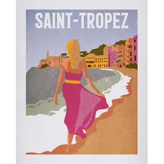 KOMAR Wandbild - Vintage Travel Saint-Tropez - Größe: 40 x 50 cm - Poster, Kunstdruck, Dekoration, Wohnzimmer, Schlafzimmer
