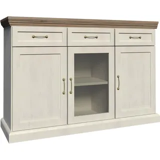 Kommode mit Schubladen Flügeltüren Kommodem Sideboard Glas Schrank Metallgriffe - Weiß