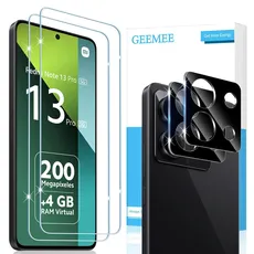 GEEMEE für Xiaomi Redmi Note 13 Pro 5G/Poco X6 5G für Panzerglas, 2 Stück Schutzfolie mit 2 Stück KameraSchutz (Schwarz), 9H Filmhärte Gehärtetem Schutzglas Empfindlichkeit Displayschutzfolie