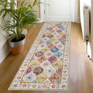 SHACOS Teppich Läufer 60x180 cm Läufer Flur Boho Teppichläufer rutschfest Flurläufer Küchenteppich Waschbar Teppich Flur Läufer für Eingang, Wohnzimmer, Küche, Bunt