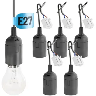 greate 6x Baufassung E27 schwarz mit Schnellverbinder - Lampenfassung E27 inkl. Zugentlastung - Baustellenlampe Fassung für max. 60W 250V - Baulampe Lampenfassung mit Kabel, Glühbirnen Fassung