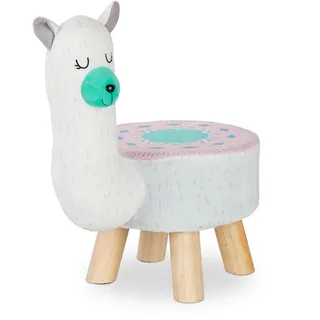 Relaxdays Kinderhocker Lama 28 x 48 x 42 cm Holz weiß