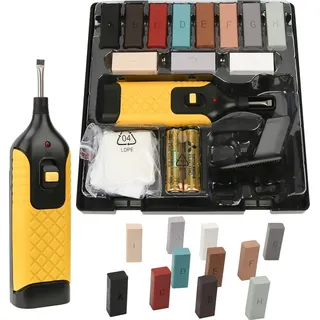 Wolketon Holz-Reparatur-Set 17teilig -11 unterschiedliche Farbtöne Inkl. Wachsschmelzer Hobel & Schleifschwamm Geeignet für Holzoberflächen aller Art Reparatur-Kit für Parkett & Laminat