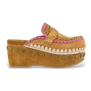 Mou für Damen. MU.SW611004A Braune gehäkelte Lederclogs (37), 5 bis 8 cm, Keine, Lässig