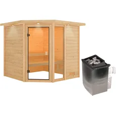 Bild von Karibu Sauna Tabea Eck, 9kW integr.Strg mit Dachkranz