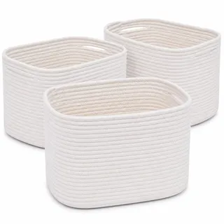 OrganiHaus Regalkörbe, Wollkorb, Aufbewarungs Korbe, Aufbewahrungsboxen Stoff, Stoffkörbe, Wäschekorb Flach, 3er Aufbewahrungskorb Set, Weiß