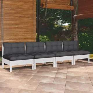 The Living Store 4-Sitzer-Gartensofa mit Anthrazit Kissen Massivholz Kiefer - Weiß
