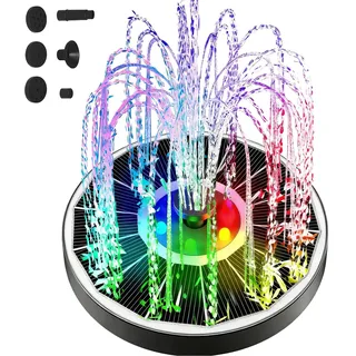 LED Solar Springbrunnen, Solar schwimmender Fontäne Pumpe, Solar Teichpumpe mit 4 Düsen, Solarbrunnen für Draussen, Buntes Teichpumpe Solarbrunnen für Garten Fischteich Wasserspiel Vogel-Bad