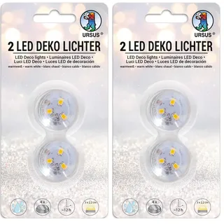 Ursus 18600000 - LED Deko Lichter, 2 Stück, Leuchtdauer ca. 12 Stunden, warmweißes Licht, wasserdicht, inklusive Batterien und Klebepads, ideal als Dekolicht, für Laternen und als Ersatz für Kerzen