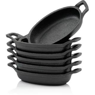 BBQ-Toro Gusseisen Servierpfännchen Set (6-er Pack) | 20 x 9,5 cm - oval | bereits eingebrannt - preseasoned | Gusseisen Grillpfannen, Pfännchen, Servierpfanne, Grillpfanne, Gusspfanne