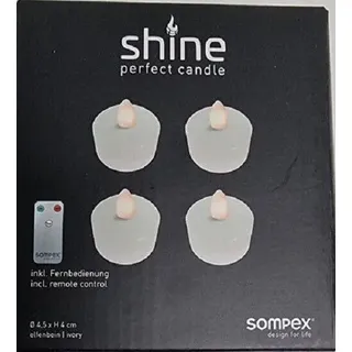 49500 Sompex Shine LED Teelicht | 4er Set | Fernbedienbar | Multi LED Technik - 4,5 x 2,5 cm