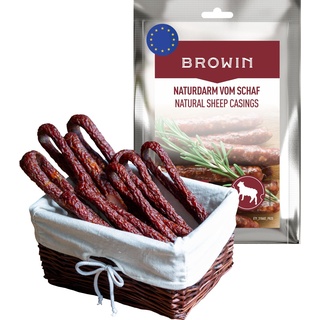 BROWIN® Naturdarm für Wurst | Premium Naturdarm für hausgemachte Würstchen, Wacholderwurst, Weißwurst, Bratwurst (Kaliber 18-20, 15 Meter, Naturdärme vom Lamm)