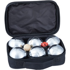 Bild Boule Set, 6 Boccia Kugeln aus Metall, Zielkugel & Abstandsmesser, Petanque mit Tragetasche, silber/schwarz