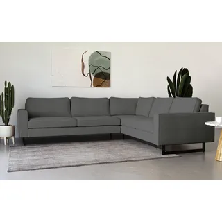 PLACES OF STYLE Ecksofa »Pinto, 250/290 cm, langer Schenkel, XXL, Ottomane«, Cord, Feincord, Luxus-Microfaser Leder und Chenille, schwarz