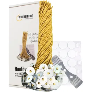 Bienenwachs-Docht aus Hanf – 100 Paraffinfreie Kerzendochte gewachst, Flachdocht 21 cm lang, 3 mm, für Kerzen von 4-7,5 cm Duchmesser, mit Dochthalter & Klebepunkten, Kerzen selber Machen