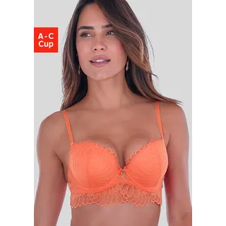 Push-up-BH S.OLIVER "Sophie", Damen, Gr. 85, Cup A, melone, Spitze, Obermaterial: 90% Polyamid, 10% Elasthan, BHs Push-up-BH, aus feiner Spitze in leichter Longform, sexy Dessous, Reizwäsche