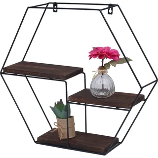 Wandregal HWC-K76, Hängeregal Schweberegal Regal, 3 Regalböden Metall Massiv-Holz Industrial 43x49x11cm dunkelbraun - Braun