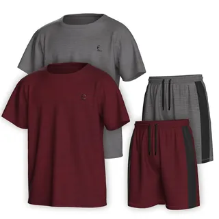 Essenclo Boys Clothing Sets Tagless Loose Athletic Performance Crew Neck T-Shirt and Short Outfits Size 3-16 (4 Piece Set) - Set-2-15-16