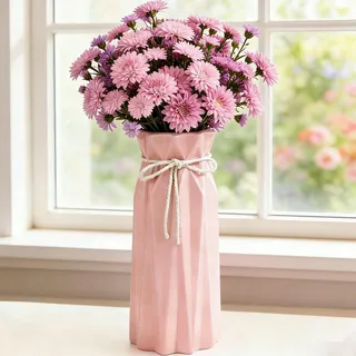 Disoza Vasen Tischdeko Keramik Modern Vase Vintage Rosa Vase für Pampasgras Blumen Trockenblumen Pink Blumenvase Vasen für Hochzeit Porzelan Tulpenvase Küche Büro Wohnzimmer 24x10x10cm
