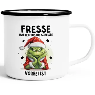 Moonworks® Emaille-Tasse Anti Weihnachten Spruch Ironie Sarkasmus lustige Weihnachtsbecher Geschenke für Weihnachtsmuffel Spruch 2 emaille-weiß-schwarz standard