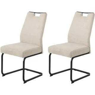 Hela Tische, 2er Set Esszimmerstuhl Freischwinger Kerstin, Bezug Webstoff Beige, Vierkantgestell + Griff Schwarz, Komfortsitz Federkorb, 140kg belastbar