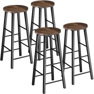 tectake Barhocker 4er Set Poole, Sitzhöhe 74 cm, Industrial Holz hell, Eiche Sonoma , Rostfarben , Textil , 31x72.5x31 cm , Esszimmer, Barmöbel, Barhocker