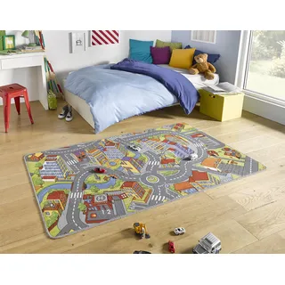 HANSE HOME Smart City –Kinderteppich Jungen & Mädchen Kurzflor, Teppich Straßen-Spielteppich Stadt Auto Straße-Motiv für Schlafzimmer, Kinderzimmer,